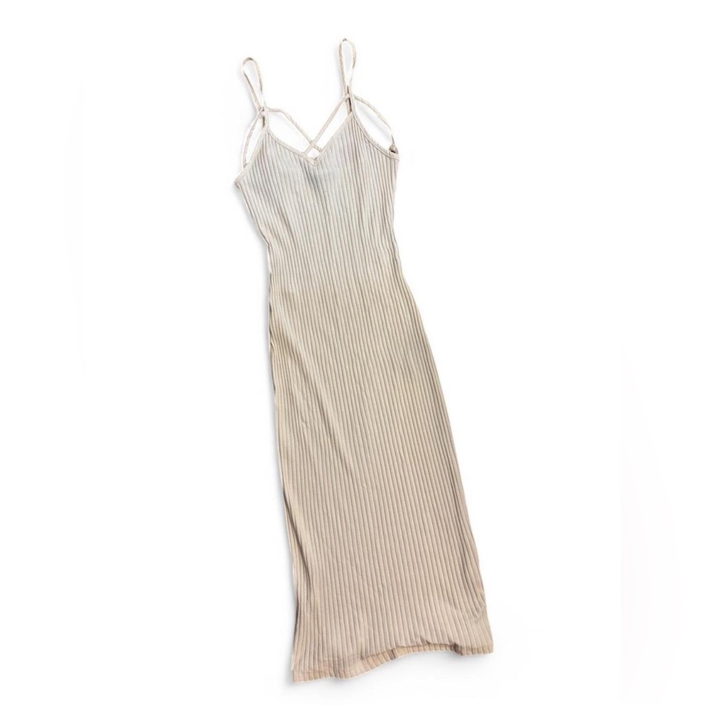 Beige Ribbed Maxi Dress